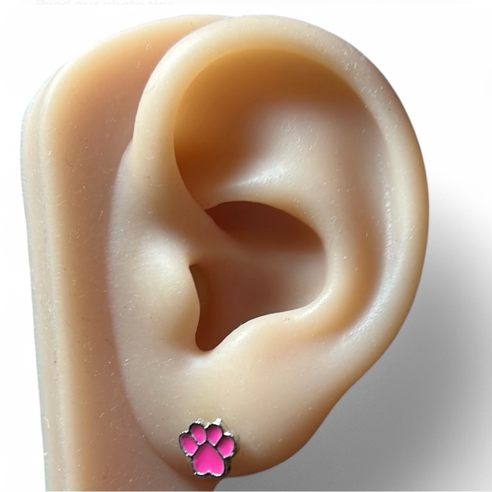 Pink Paw Print Stud Earrings - Cute Animal Paws